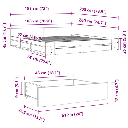 Bedframe met lades bewerkt hout sonoma eikenkleurig 180x200 cm