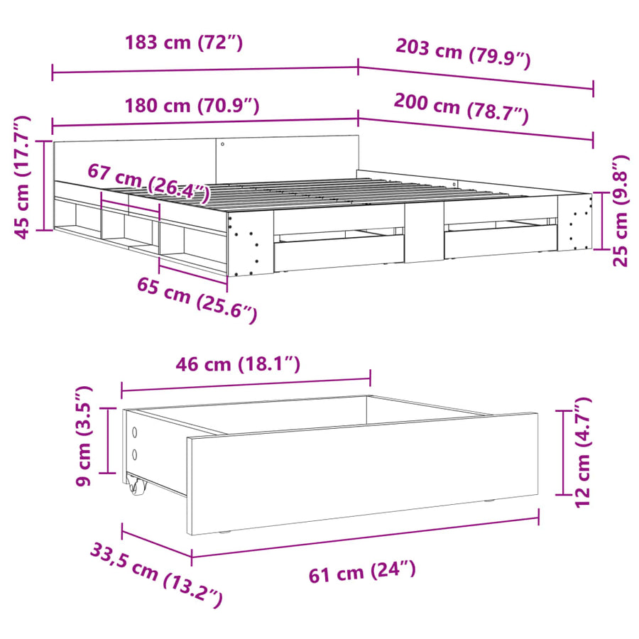 Bedframe met lades bewerkt hout sonoma eikenkleurig 180x200 cm