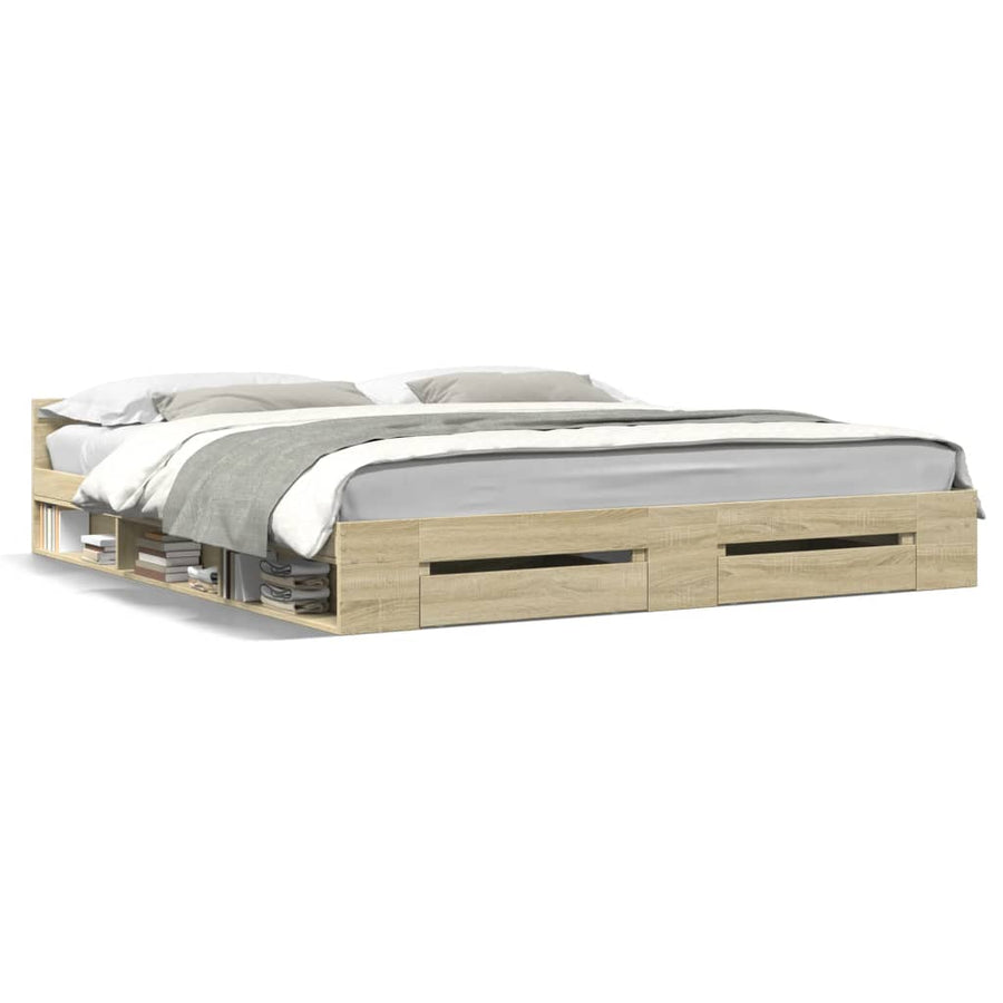 Bedframe met lades bewerkt hout sonoma eikenkleurig 180x200 cm