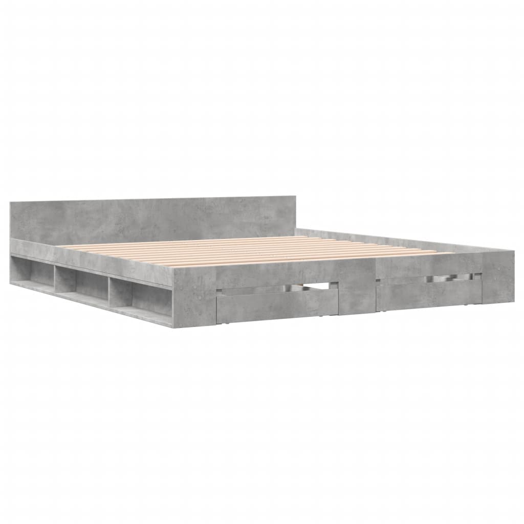 Bedframe met lades bewerkt hout betongrijs 180x200 cm