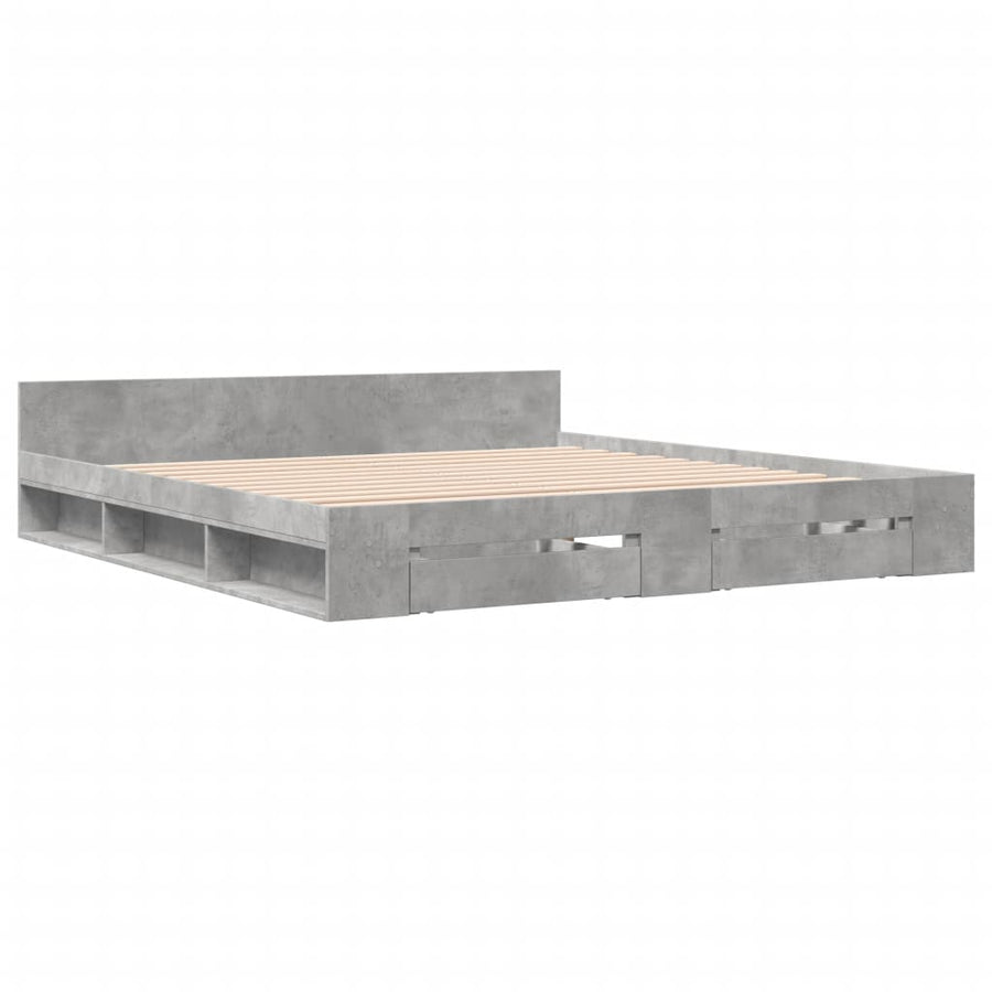 Bedframe met lades bewerkt hout betongrijs 180x200 cm