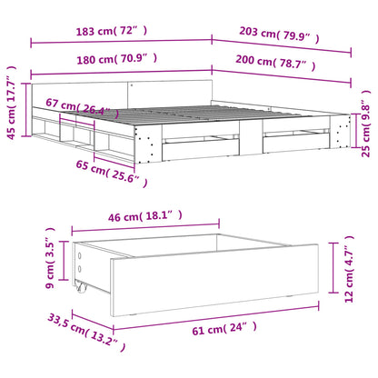 Bedframe met lades bewerkt hout grijs sonoma eiken 180x200 cm