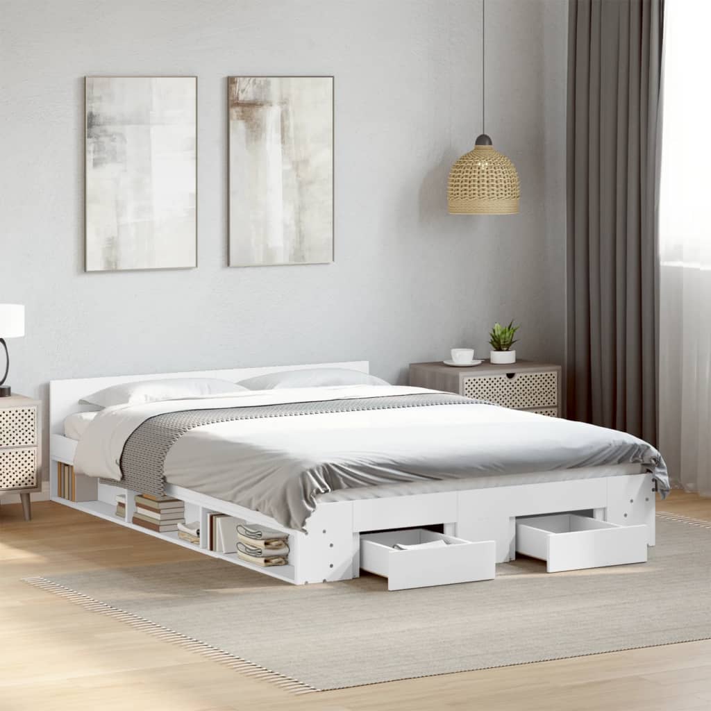 Bedframe met lades bewerkt hout wit 160x200 cm