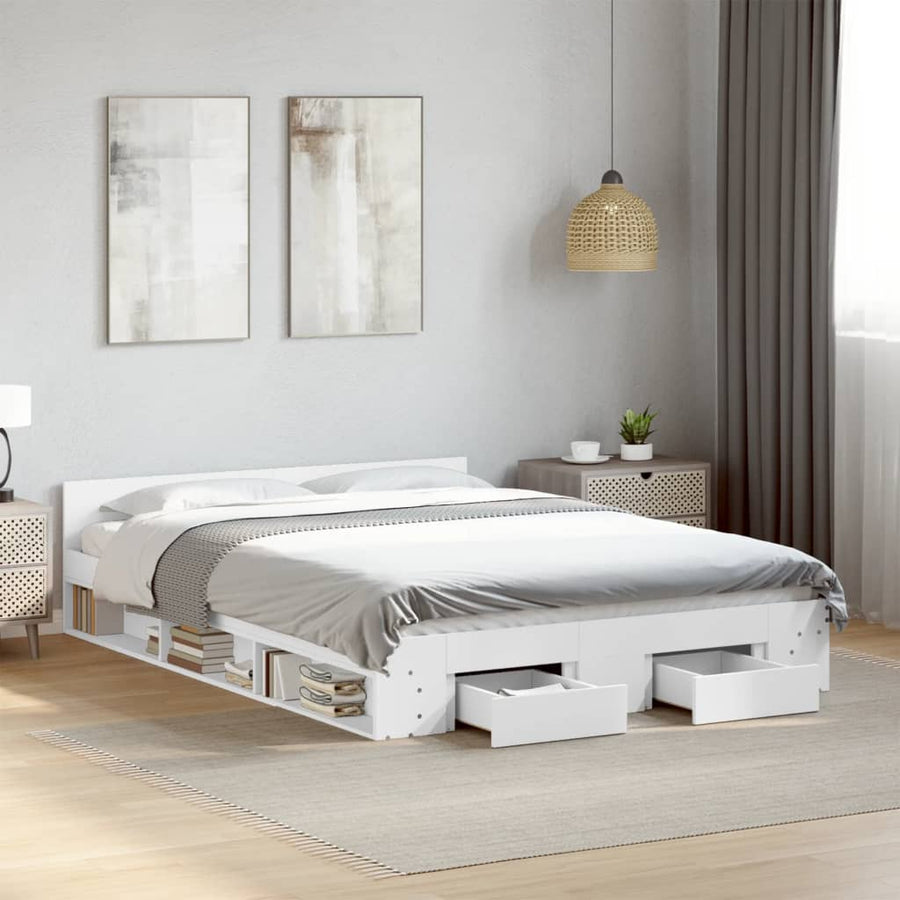 Bedframe met lades bewerkt hout wit 160x200 cm
