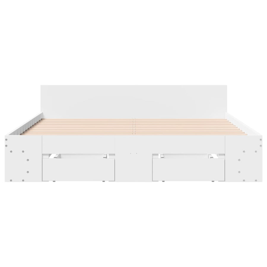 Bedframe met lades bewerkt hout wit 160x200 cm