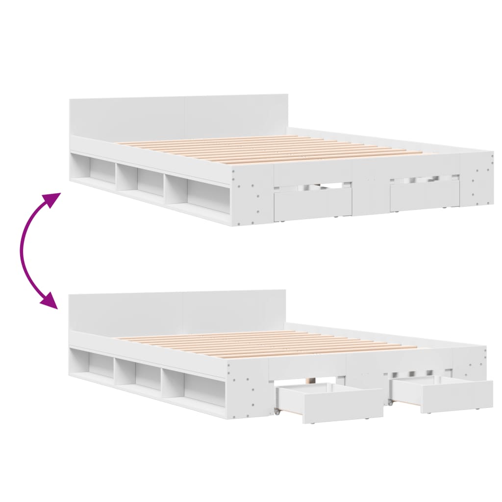 Bedframe met lades bewerkt hout wit 160x200 cm