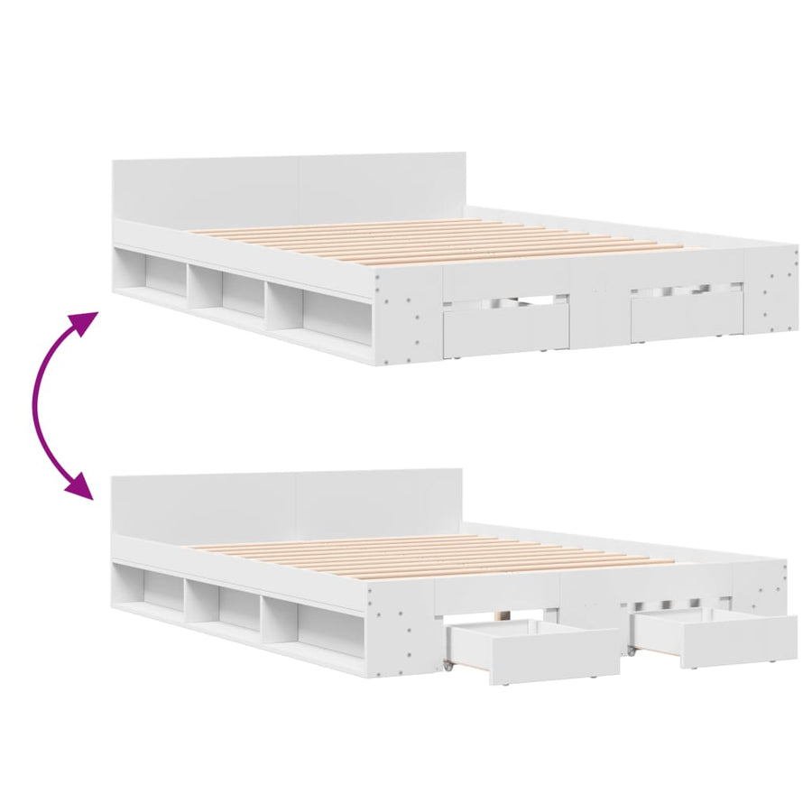 Bedframe met lades bewerkt hout wit 160x200 cm