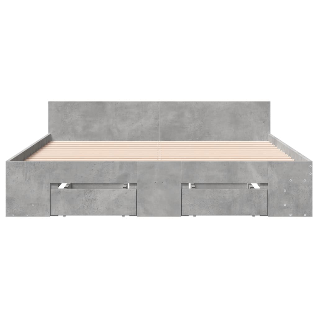 Bedframe met lades bewerkt hout betongrijs 160x200 cm