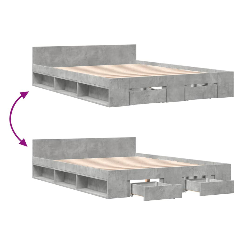 Bedframe met lades bewerkt hout betongrijs 160x200 cm