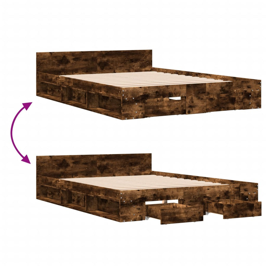 Bedframe met lades bewerkt hout gerookt eikenkleurig 160x200 cm