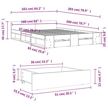 Bedframe met lades bewerkt hout gerookt eikenkleurig 160x200 cm