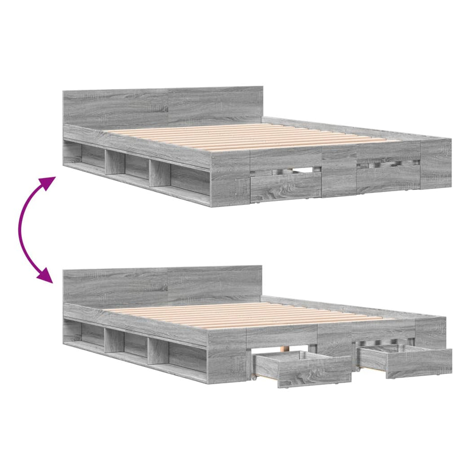 Bedframe met lades bewerkt hout grijs sonoma eiken 160x200 cm