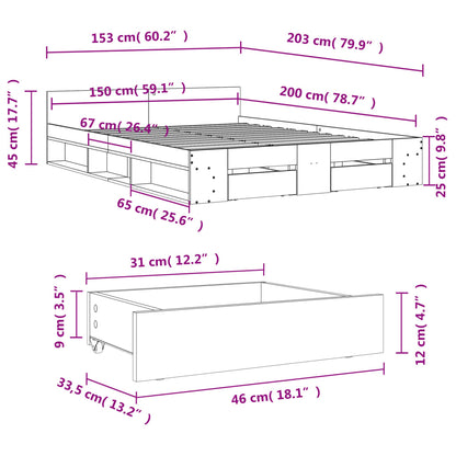 Bedframe met lades bewerkt hout wit 150x200 cm