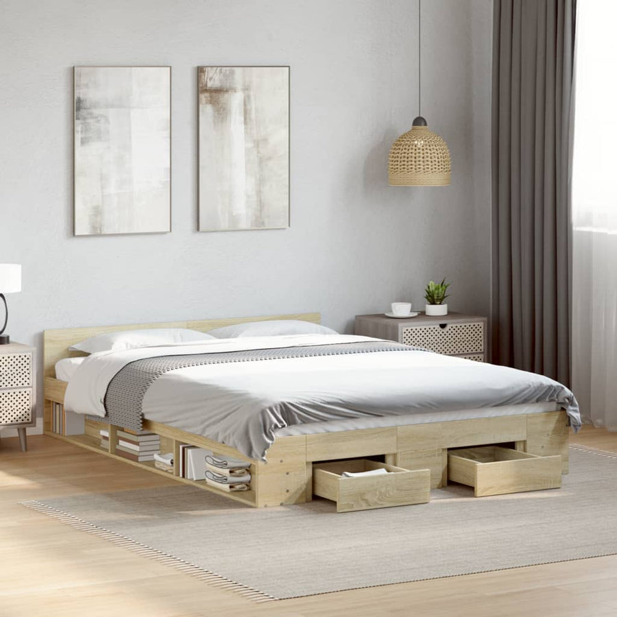 Bedframe met lades bewerkt hout sonoma eikenkleurig 150x200 cm