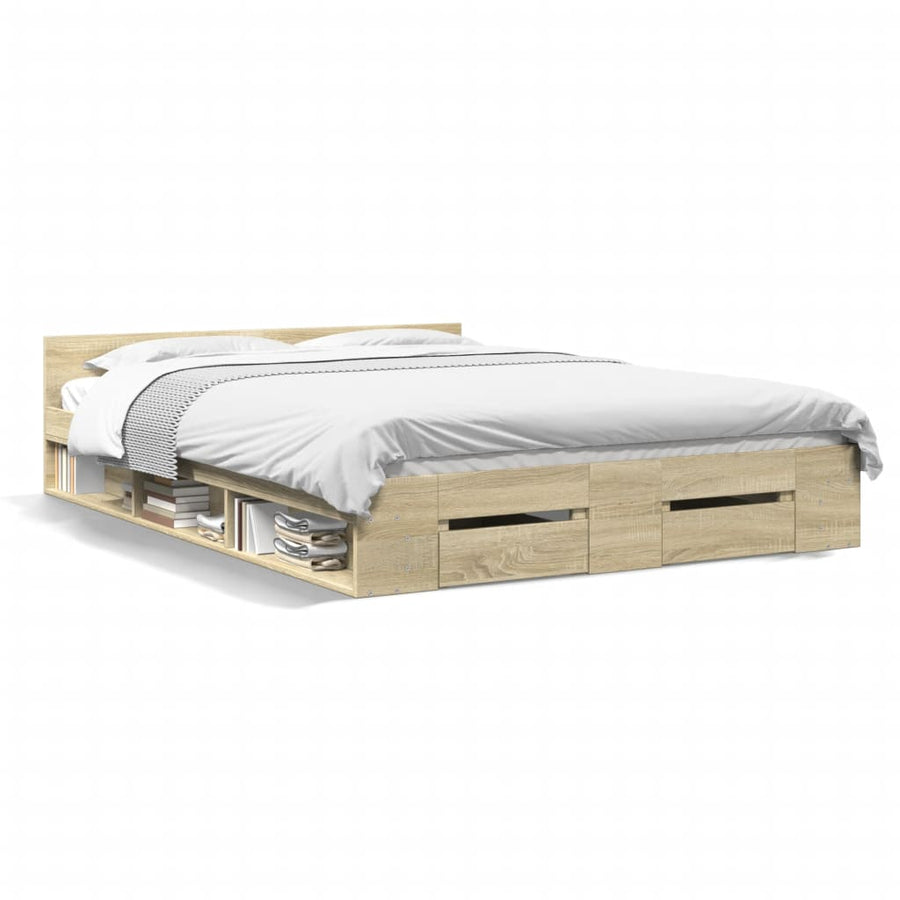 Bedframe met lades bewerkt hout sonoma eikenkleurig 150x200 cm
