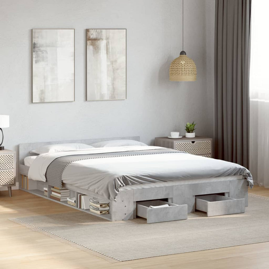 Bedframe met lades bewerkt hout betongrijs 150x200 cm