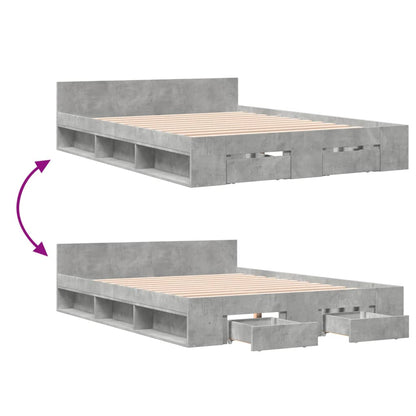 Bedframe met lades bewerkt hout betongrijs 150x200 cm