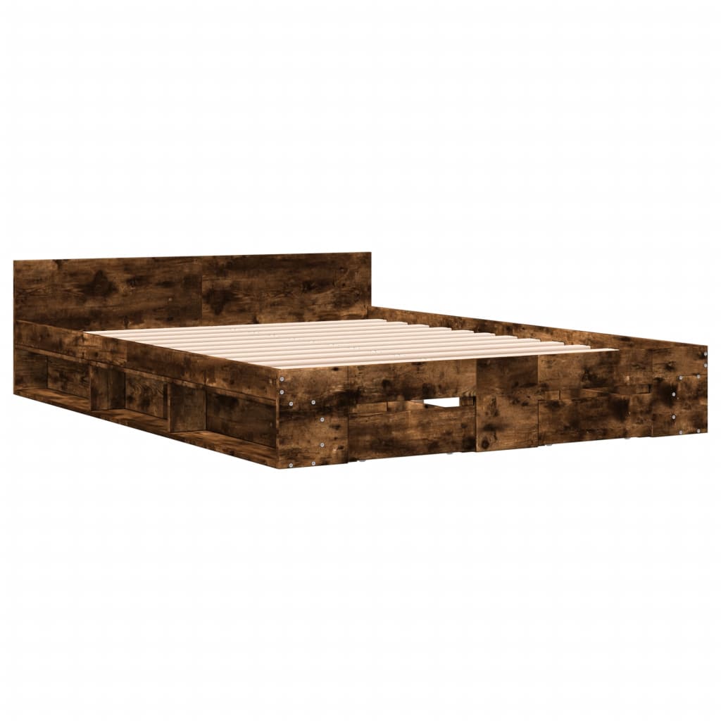 Bedframe met lades bewerkt hout gerookt eikenkleurig 150x200 cm