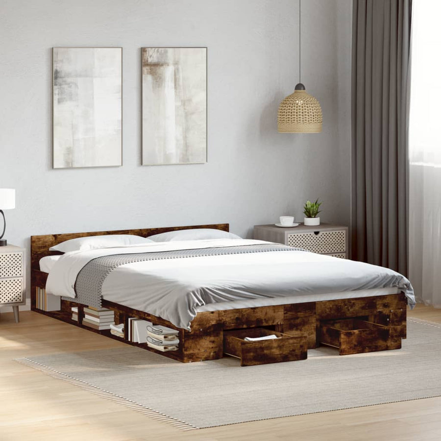 Bedframe met lades bewerkt hout gerookt eikenkleurig 150x200 cm