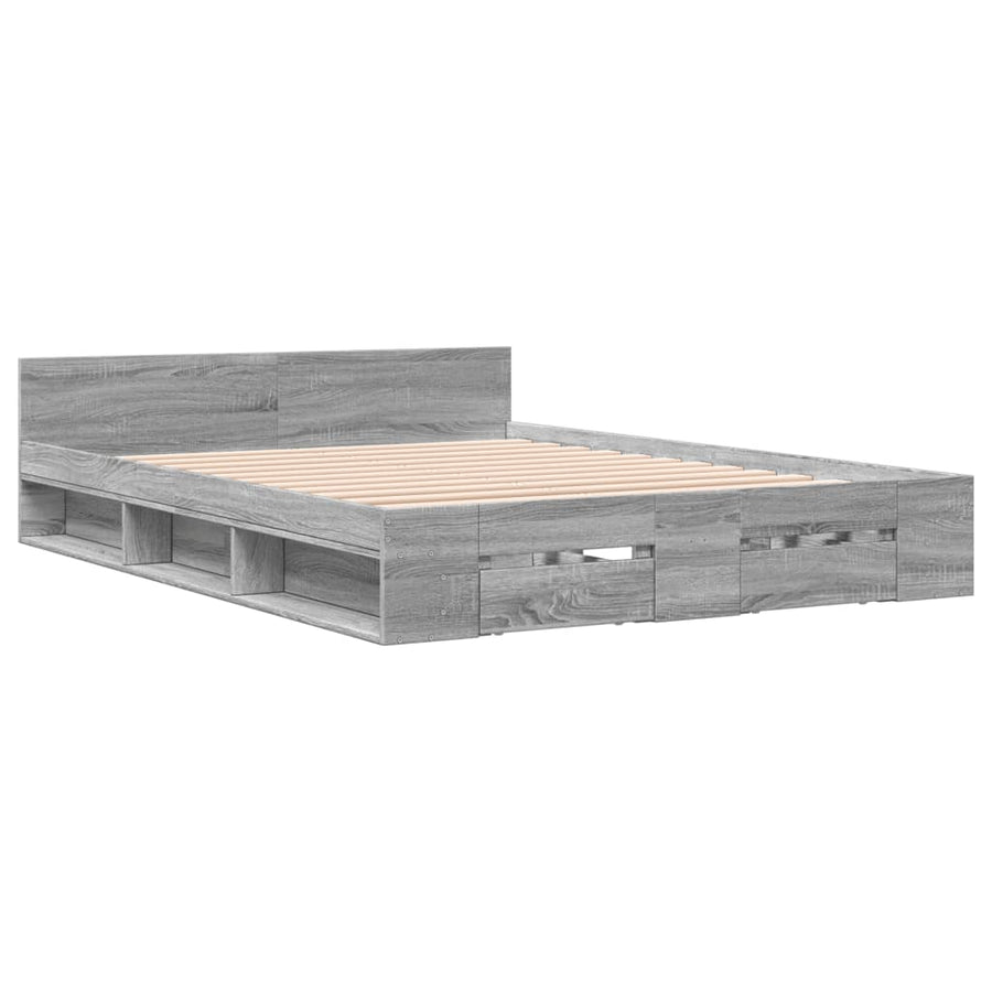 Bedframe met lades bewerkt hout grijs sonoma eiken 150x200 cm