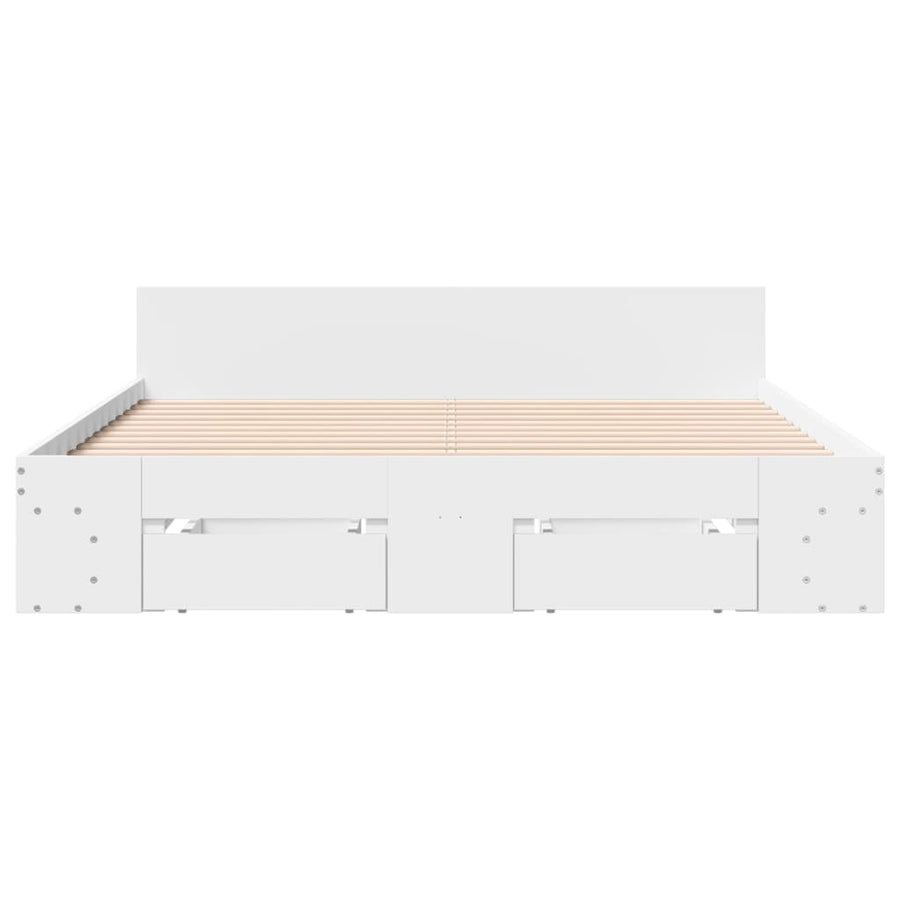 Bedframe met lades bewerkt hout wit 140x200 cm
