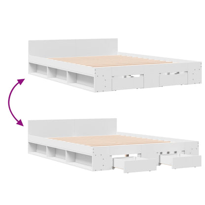 Bedframe met lades bewerkt hout wit 140x200 cm