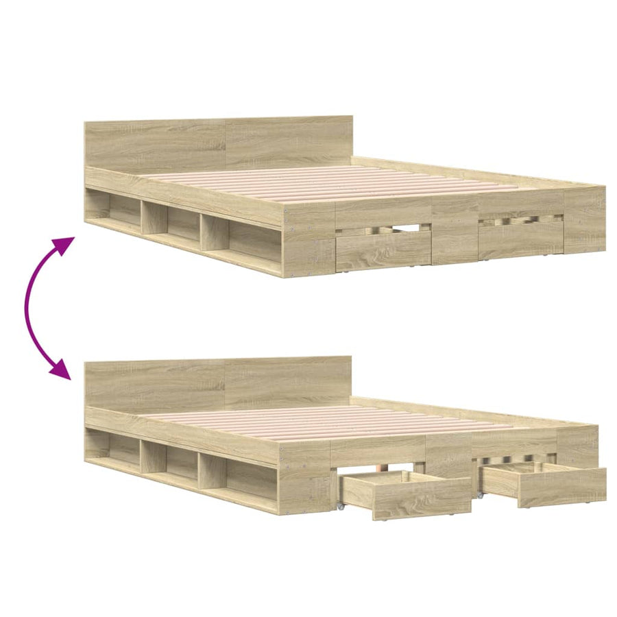 Bedframe met lades bewerkt hout sonoma eikenkleurig 140x200 cm