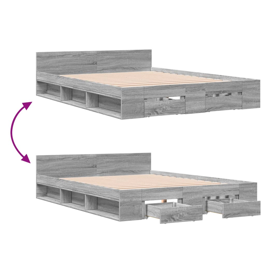 Bedframe met lades bewerkt hout grijs sonoma eiken 140x200 cm