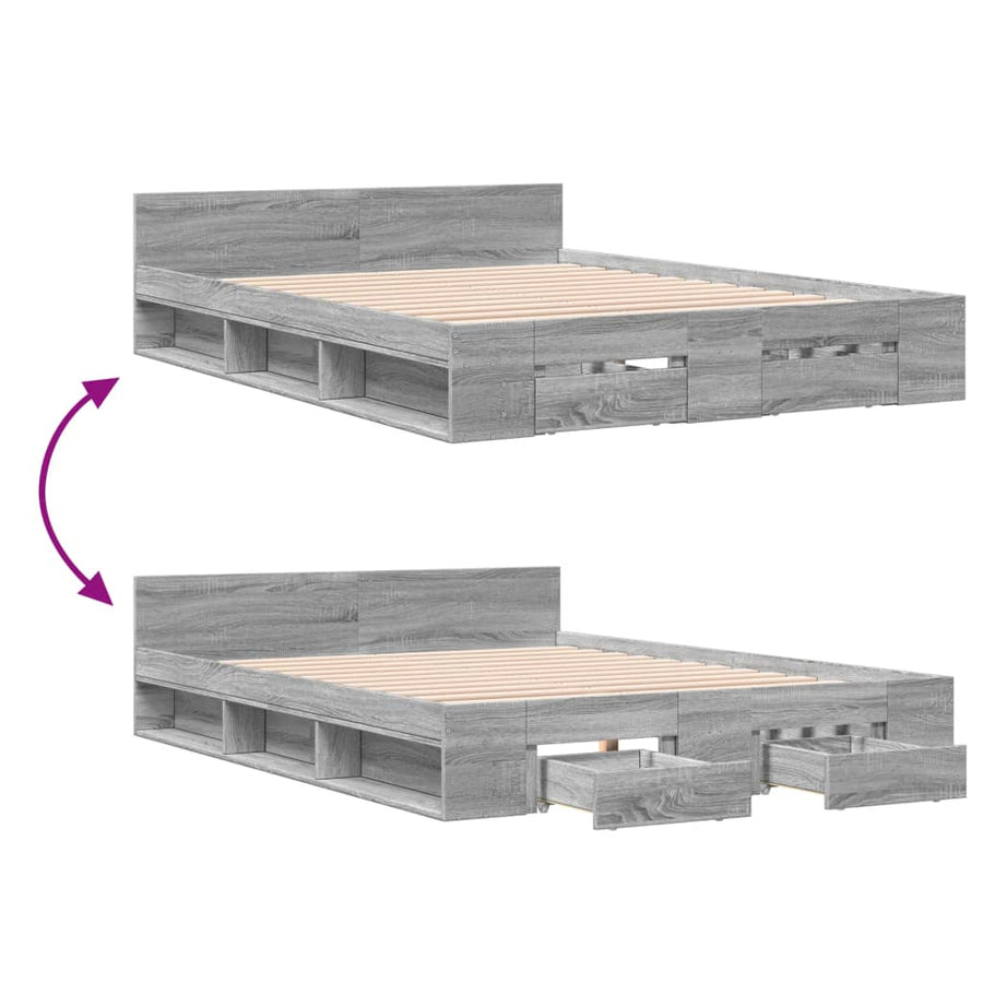 Bedframe met lades bewerkt hout grijs sonoma eiken 140x200 cm