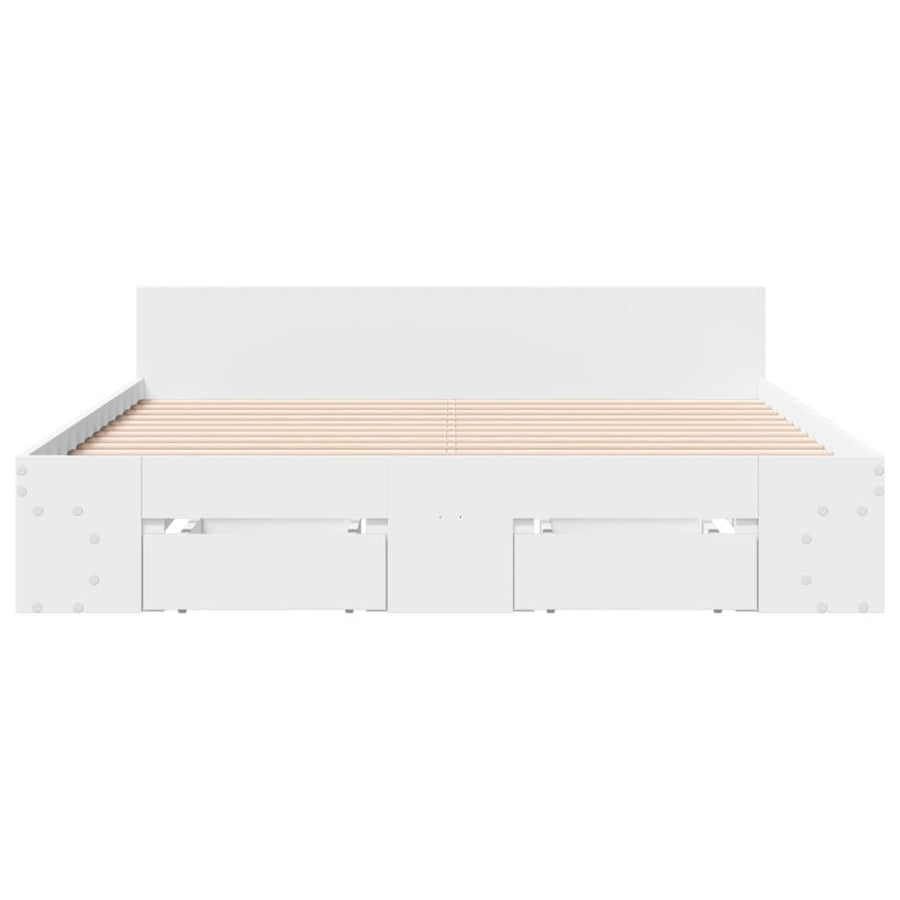 Bedframe met lades bewerkt hout wit 120x200 cm