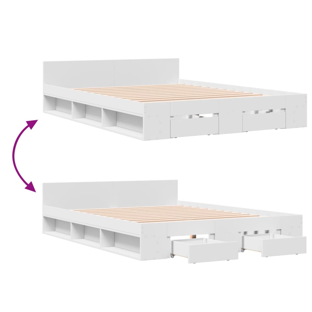 Bedframe met lades bewerkt hout wit 120x200 cm