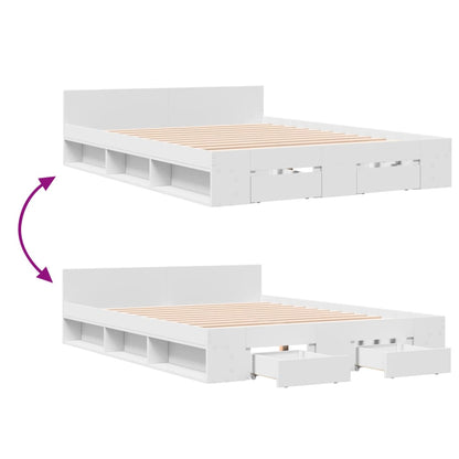 Bedframe met lades bewerkt hout wit 120x200 cm