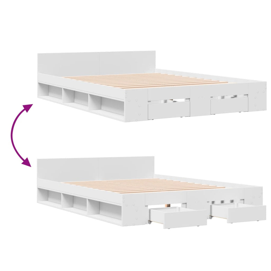 Bedframe met lades bewerkt hout wit 120x200 cm