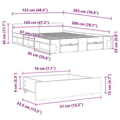 Bedframe met lades bewerkt hout wit 120x200 cm