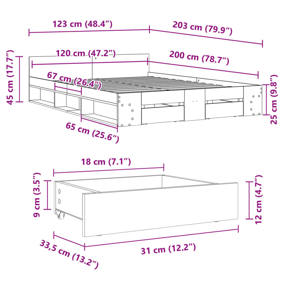 Bedframe met lades bewerkt hout wit 120x200 cm