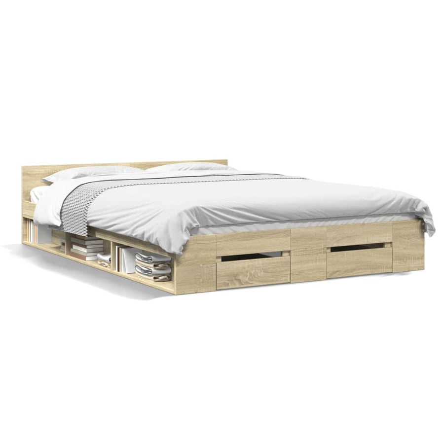 Bedframe met lades bewerkt hout sonoma eikenkleurig 120x200 cm