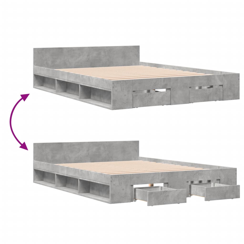 Bedframe met lades bewerkt hout betongrijs 120x200 cm