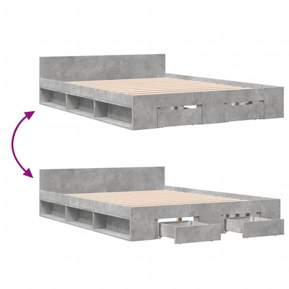 Bedframe met lades bewerkt hout betongrijs 120x200 cm
