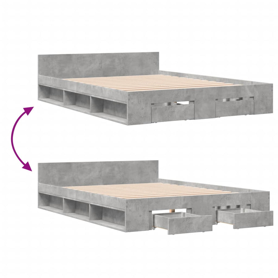 Bedframe met lades bewerkt hout betongrijs 120x200 cm