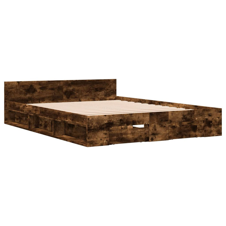 Bedframe met lades bewerkt hout gerookt eikenkleurig 120x200 cm