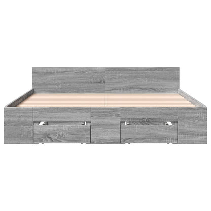 Bedframe met lades bewerkt hout grijs sonoma eiken 120x200 cm