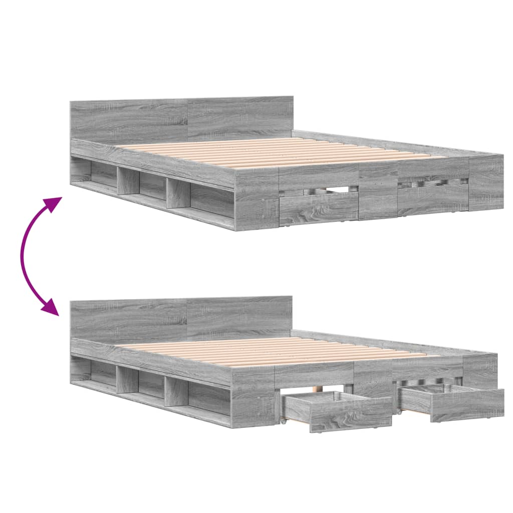 Bedframe met lades bewerkt hout grijs sonoma eiken 120x200 cm