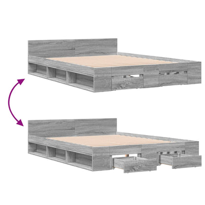 Bedframe met lades bewerkt hout grijs sonoma eiken 120x200 cm