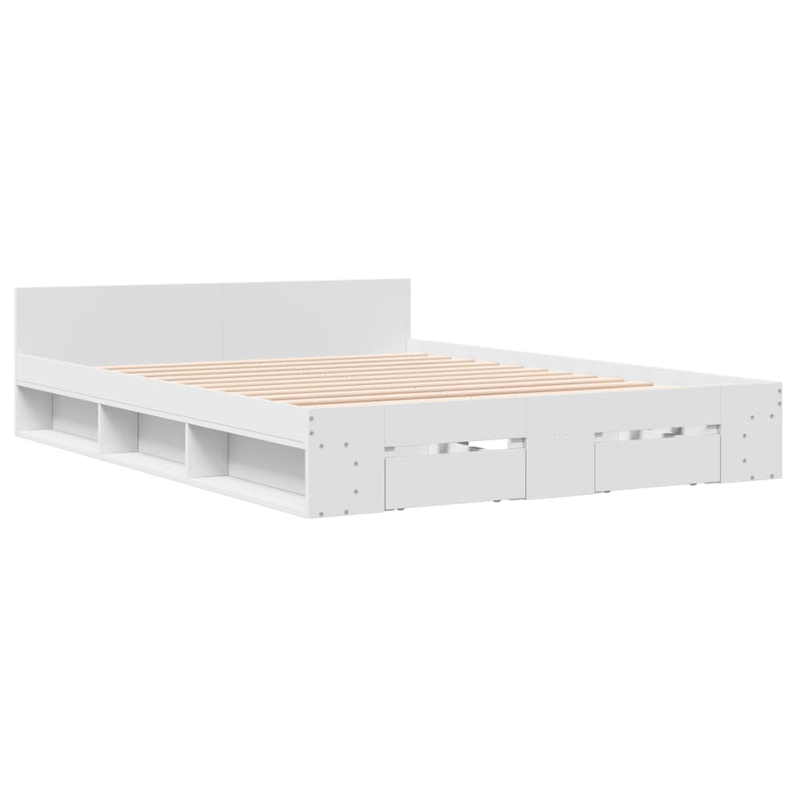 Bedframe met lades bewerkt hout wit 140x190 cm