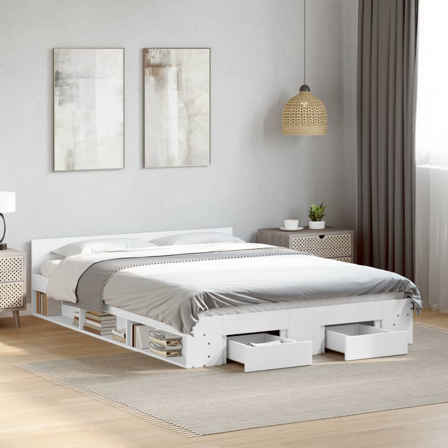 Bedframe met lades bewerkt hout wit 140x190 cm