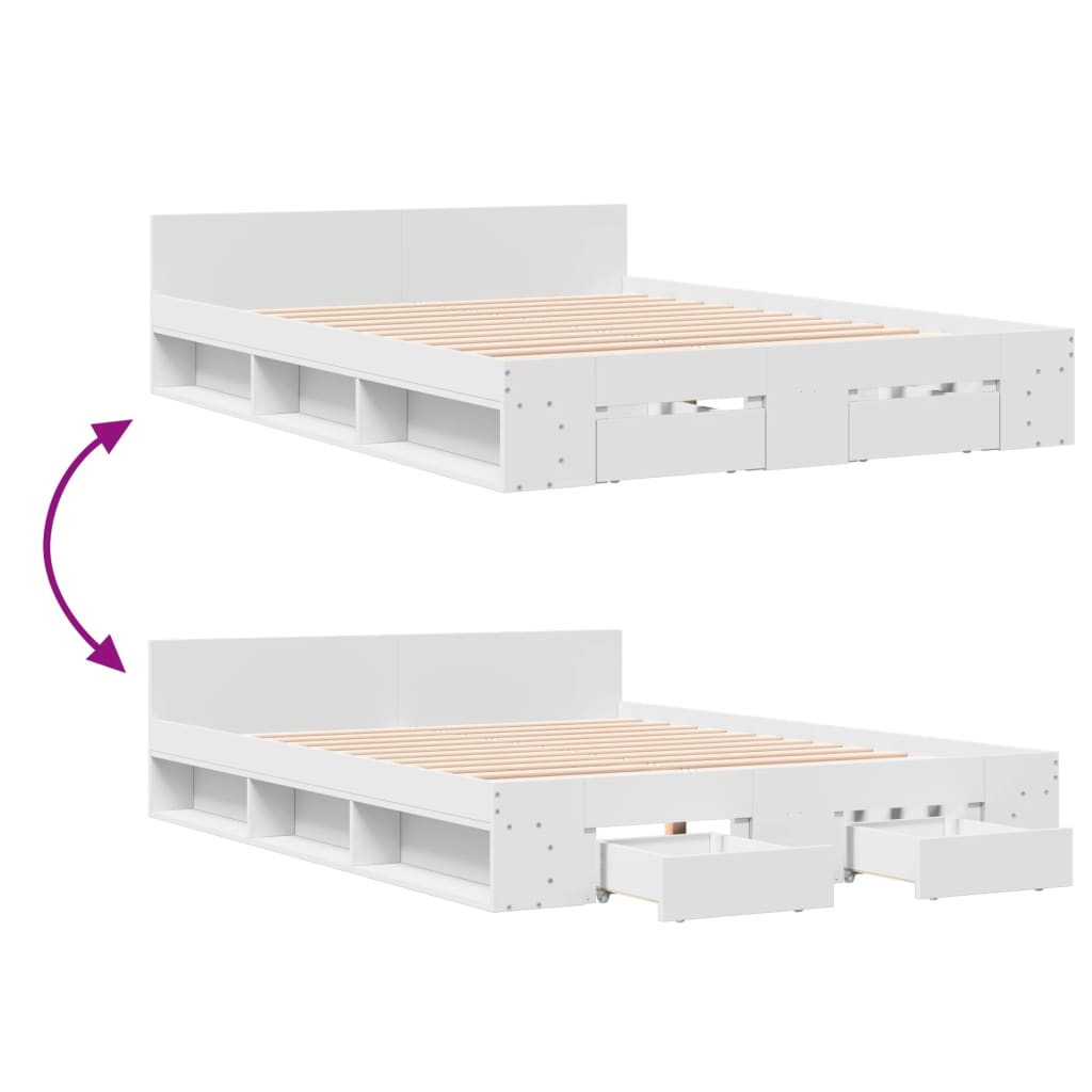 Bedframe met lades bewerkt hout wit 140x190 cm