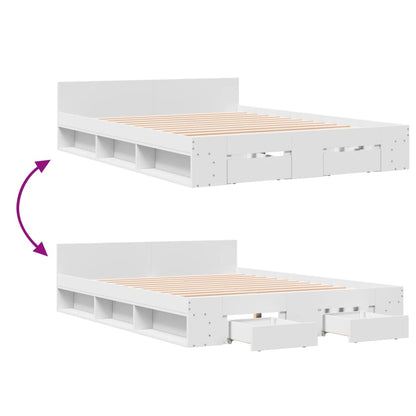 Bedframe met lades bewerkt hout wit 140x190 cm