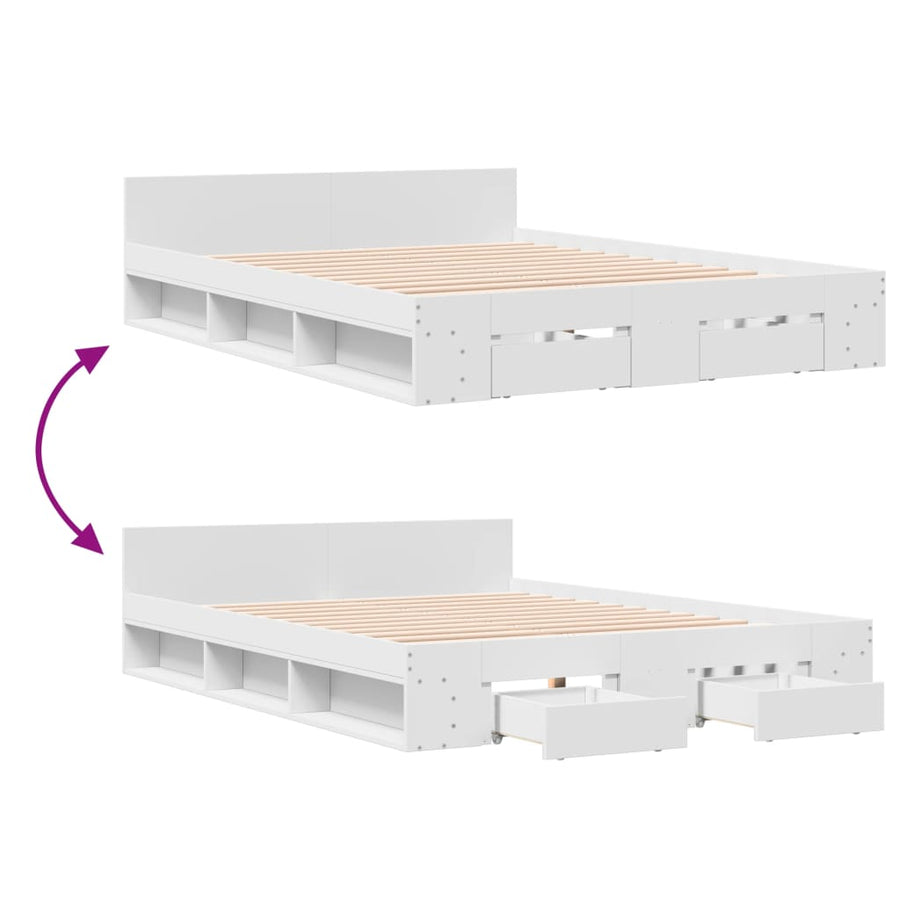 Bedframe met lades bewerkt hout wit 140x190 cm
