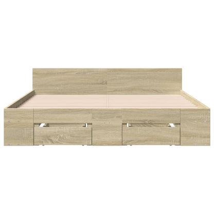 Bedframe met lades bewerkt hout sonoma eikenkleurig 140x190 cm