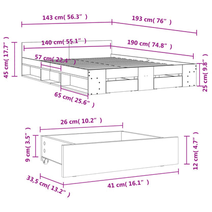 Bedframe met lades bewerkt hout sonoma eikenkleurig 140x190 cm